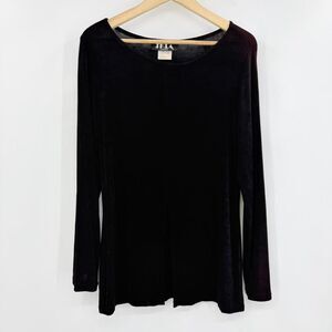 Vintage JKLA California Black Front Slit Long Sleeve Slinky Top Made in USA M